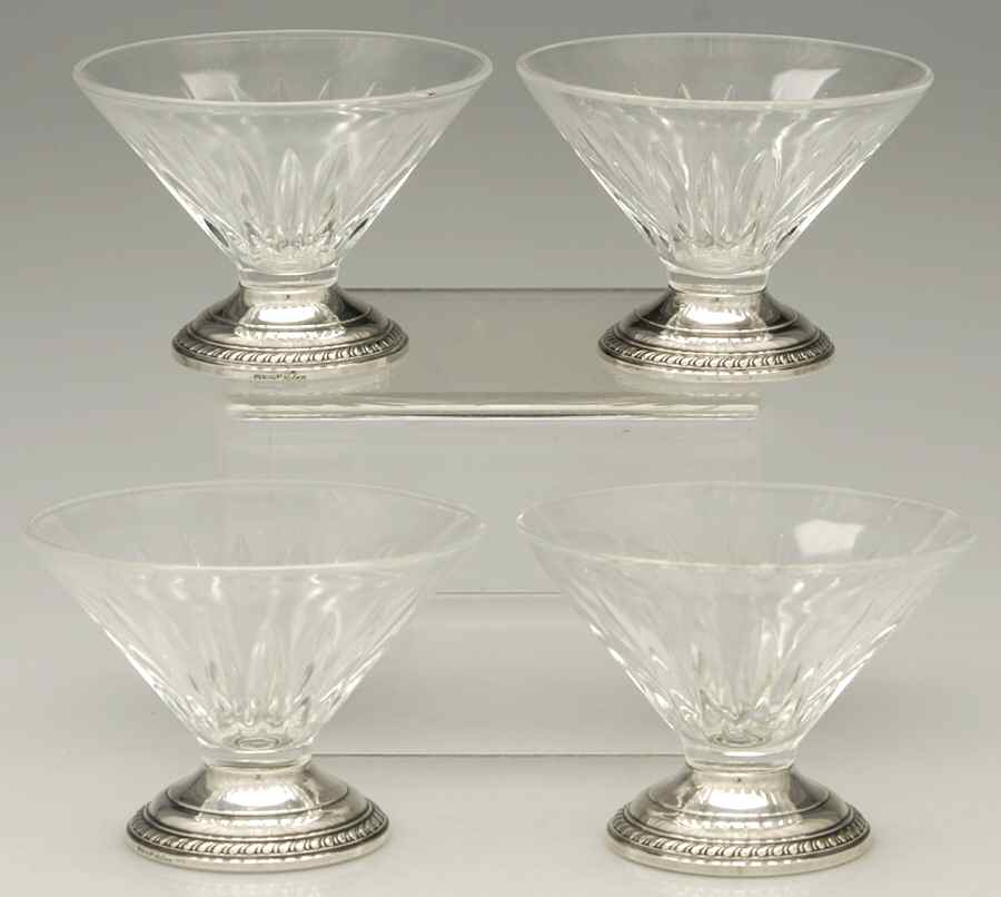 Sterling Hollowware Low Sherbet w/Crysal Bowl & Sterling Base - Set of 4 by Saben Silversmith-1