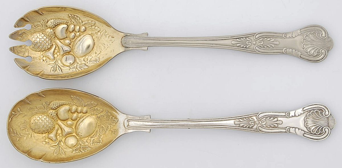 Kings (Silverplate) 2-Piece Salad Set with Case, Solid Pieces by Leonard Silver Mfg Co-1