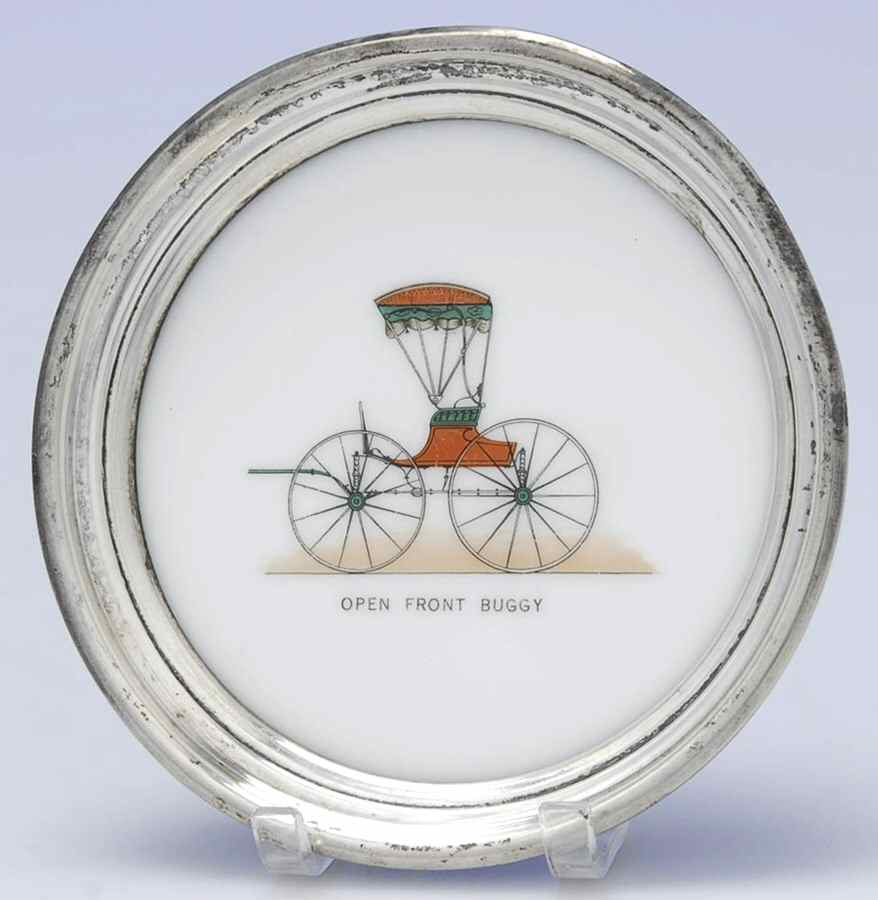 558 (Sterling, Hollowware) Decorated Milk Glass Coaster with Sterling Rim by lenox-1
