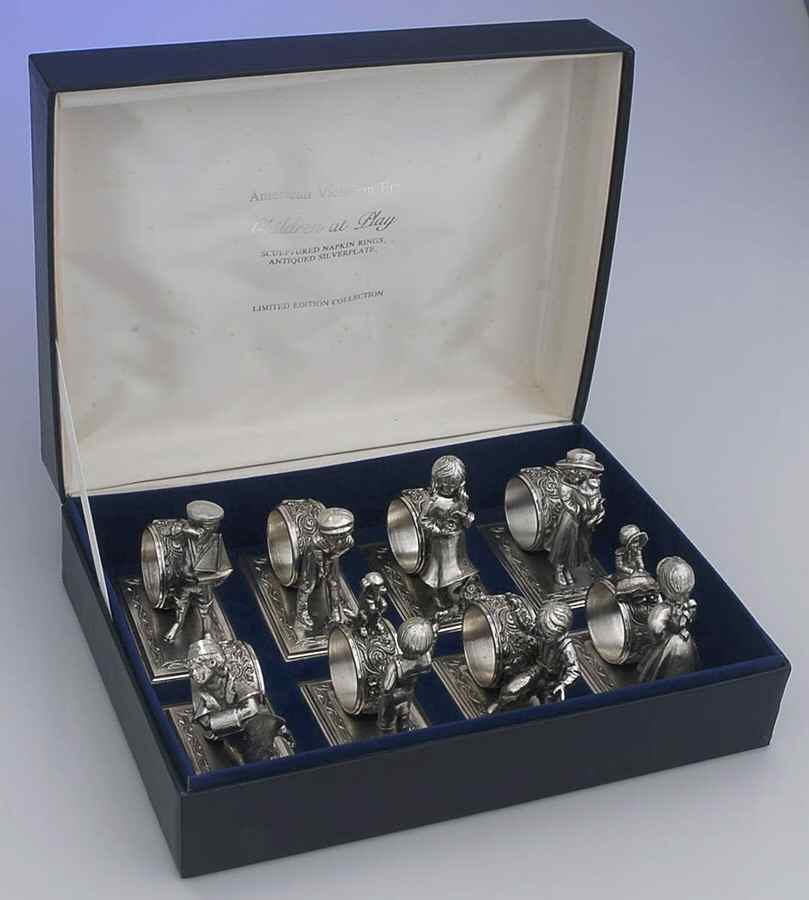Silverplate Hollowware Figural Napkin Ring - Set of 8 with Case by Lance-1