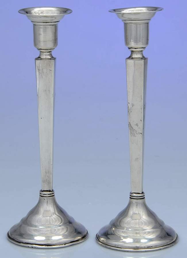 79 (Sterling, Hollowware) Pair of 8" Weighted Candlesticks by Liebs Silver Co-1