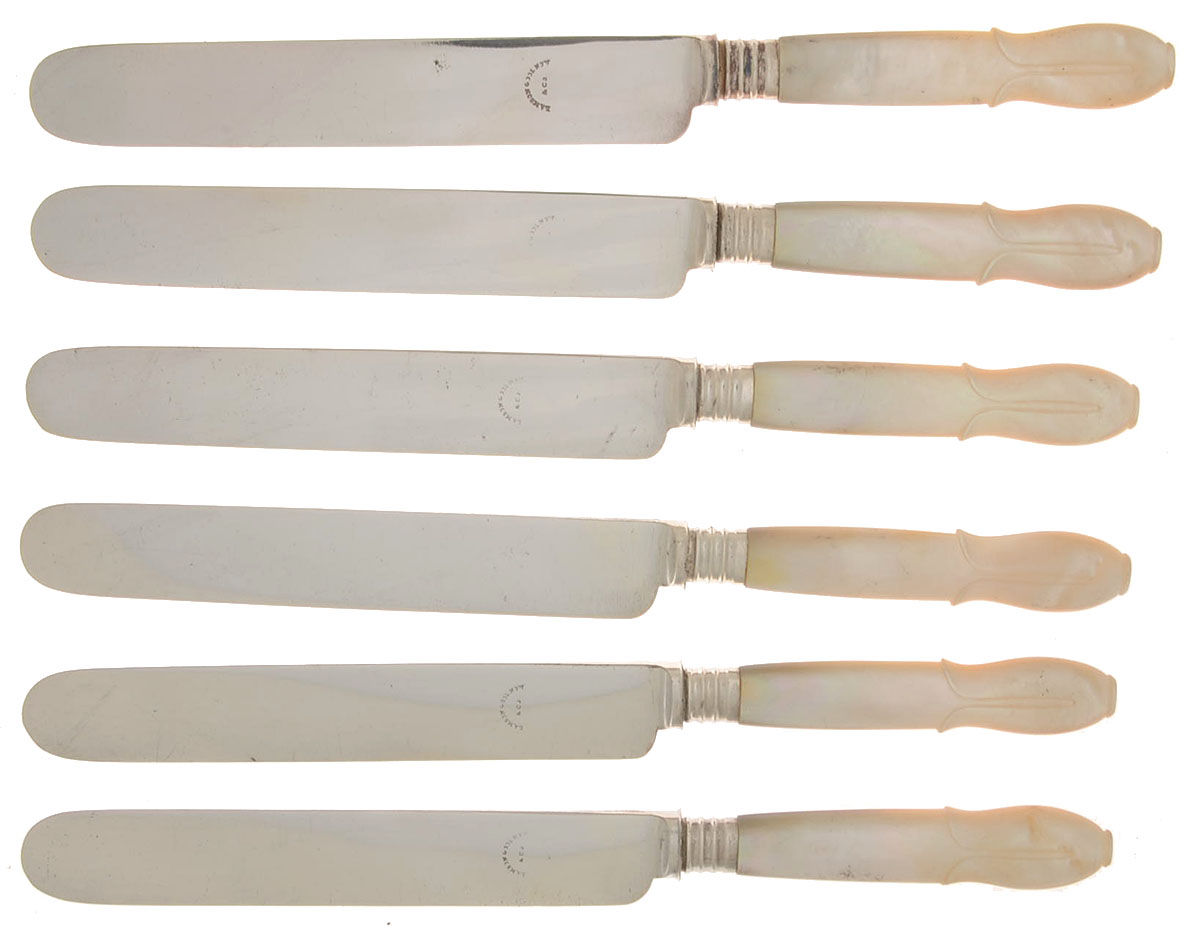 Pearl Handle 4 (Silverplate) (Set of 6) Dessert Knife with Silverplate Blade by Lamson & Goodnow-1
