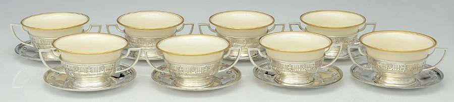 Adam (Sterling, Hollowware) Bouillon Cup w/Lenox Liner & Underplate - Set of 8 by Matthews -1