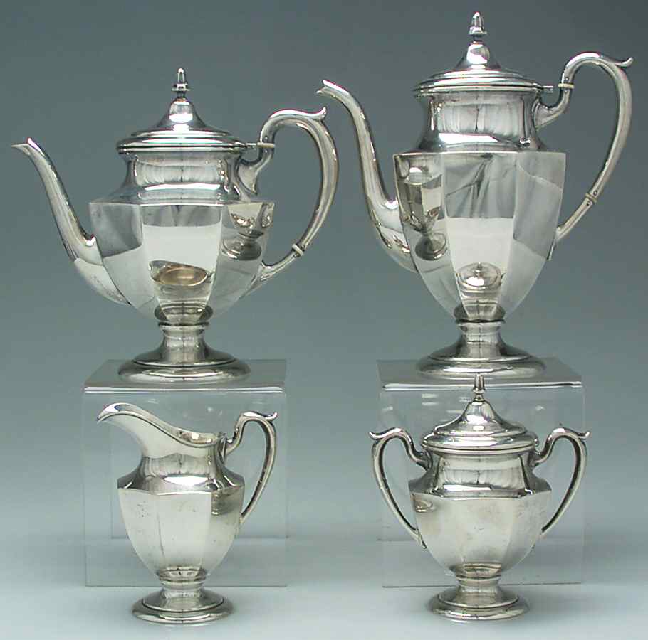 409 (Sterling, Hollowware) 4 Piece Tea Set (SCP, STP, SCR, SSU) by M Fred Hirsch-1
