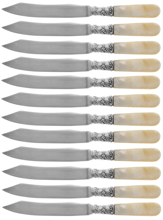 Pearl Handle Flatware 1 (Sterling) Set of 12 Indiv. Fruit Knives w/Silverplate Blades by Medford Cutlery-1