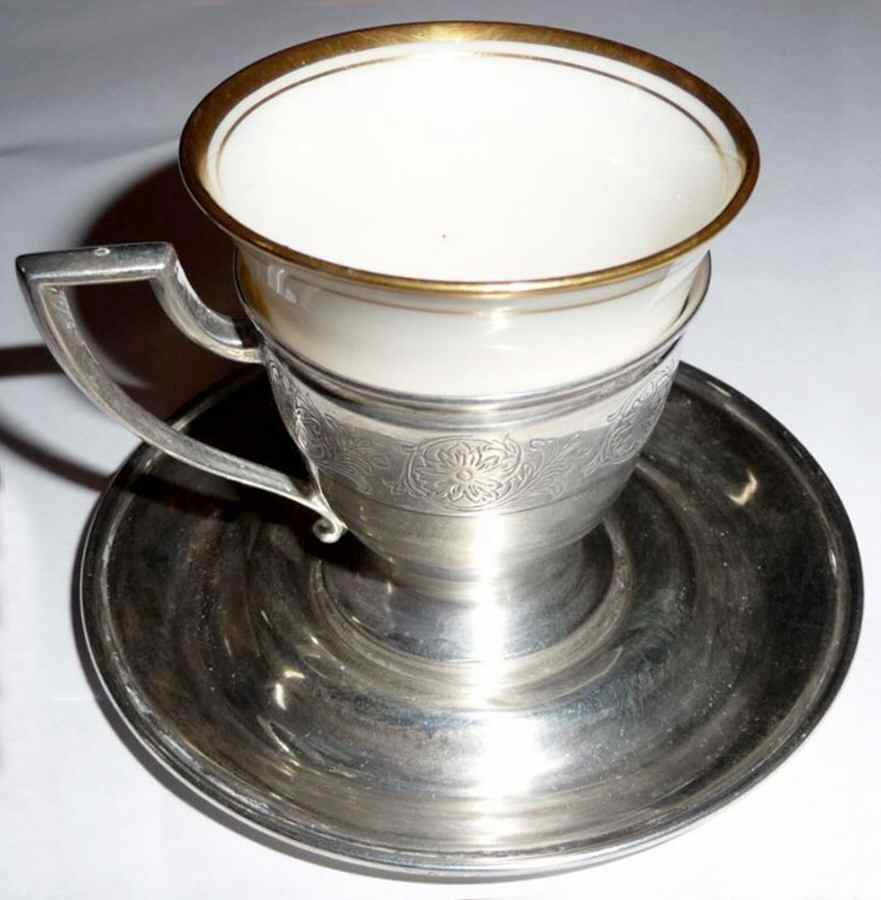 Sterling Hollowware Demitasse Cup and Saucer with Lenox Liner by Moore & Hofman-1