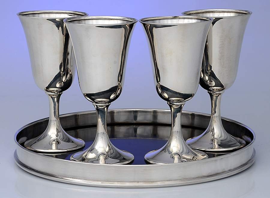 M1F1 (Sterling, Hollowware) Water Goblet - Set of 4 & Complimentary Tray by M E Freeman & Brothers-1