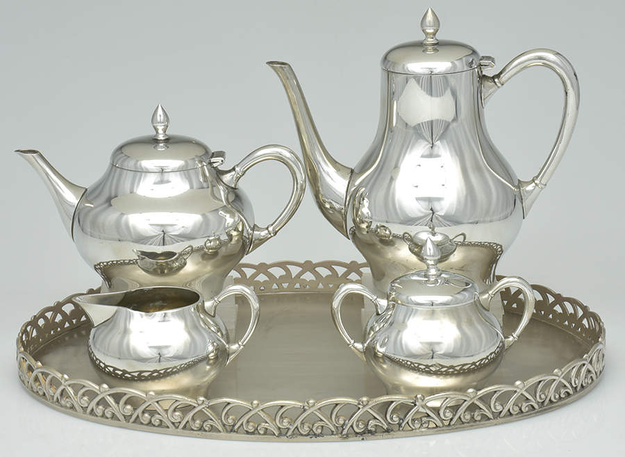 Pewter Hollowware 4 Piece Tea Set (w/Complimentary Tray) by Metawa-1