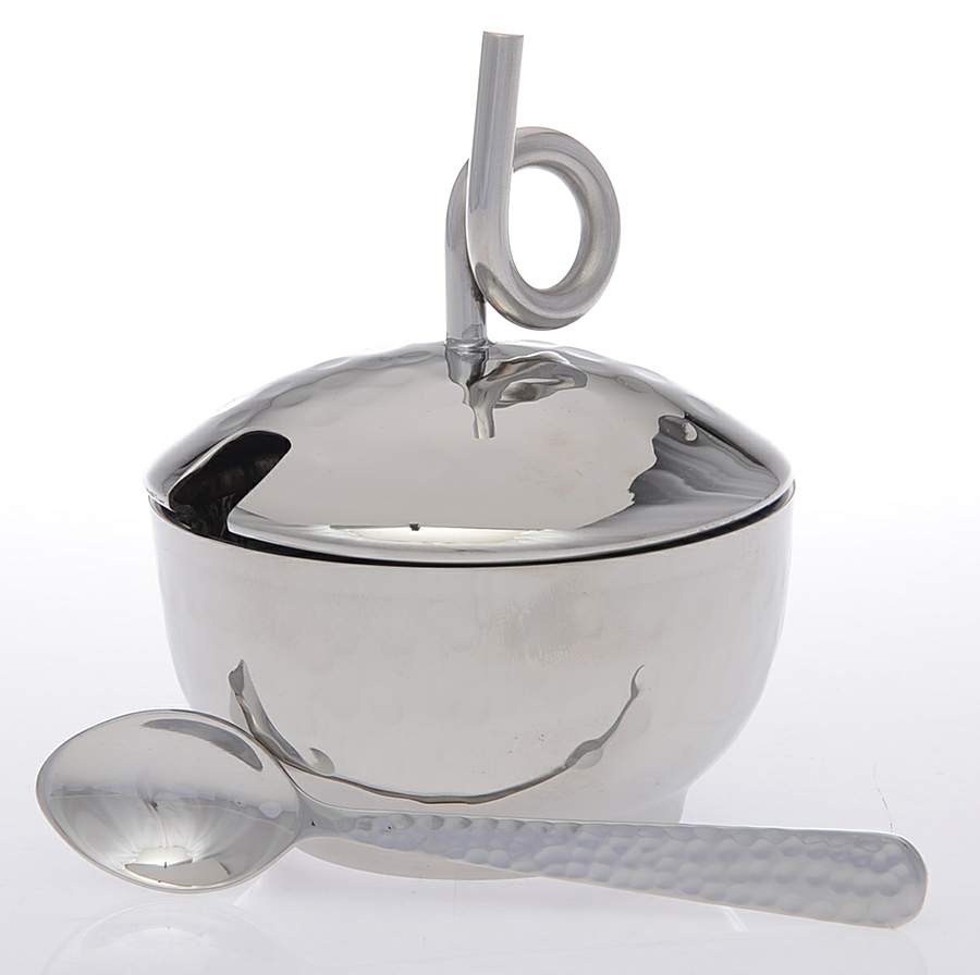 Galaxy (Stainless, Hollowware) Sugar Bowl & Lid with Spoon by Mary Jurek Design-1