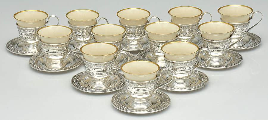 1375 (Sterling, Hollowware) (Set of 12) Demi Cup, Saucer & Liner by Matthews -1