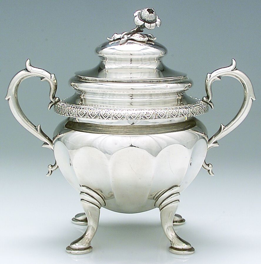 Coin Silver Hollowware Sugar Bowl & Lid by Nicholas J Bogert-1