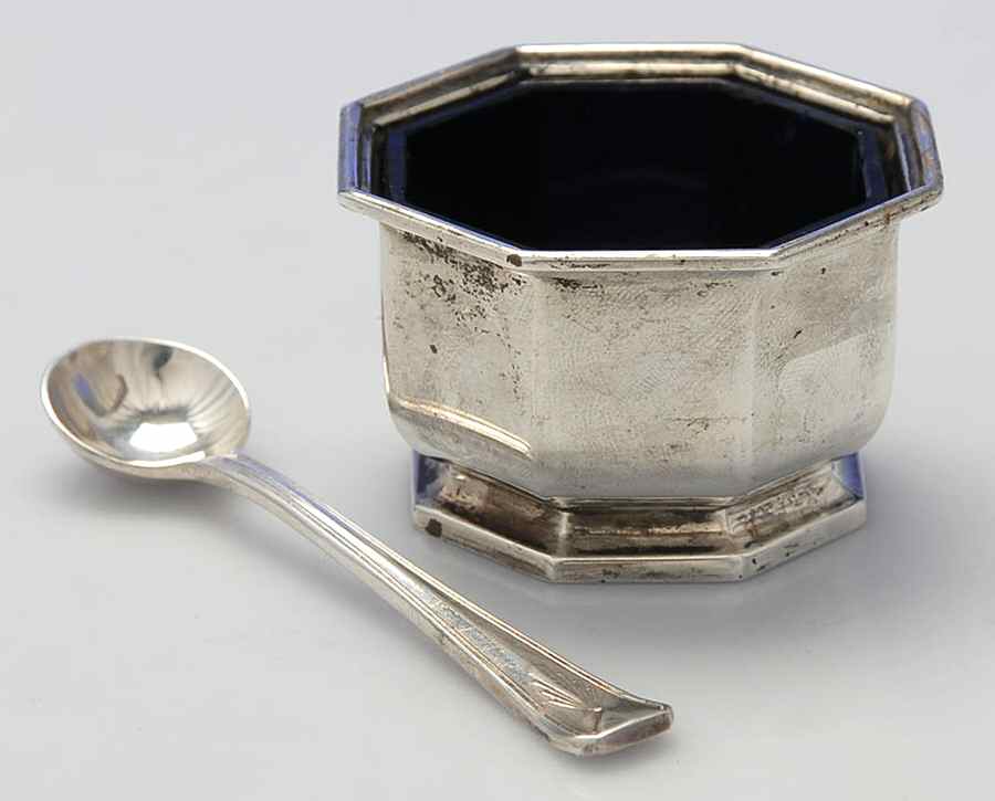 NWS1 (Sterling, Hollowware) Master Open Salt W/Cobalt Liner & Spoon by William Neale&Sons-1