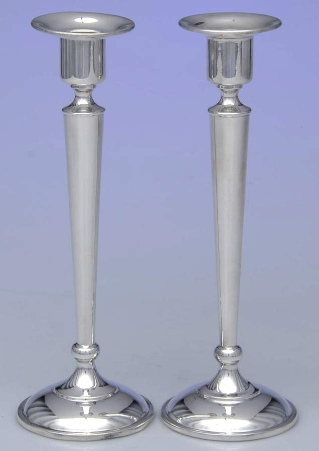 68 (Sterling, Hollowware) Pair of 8" Weighted Candlesticks by William Nost Co-1