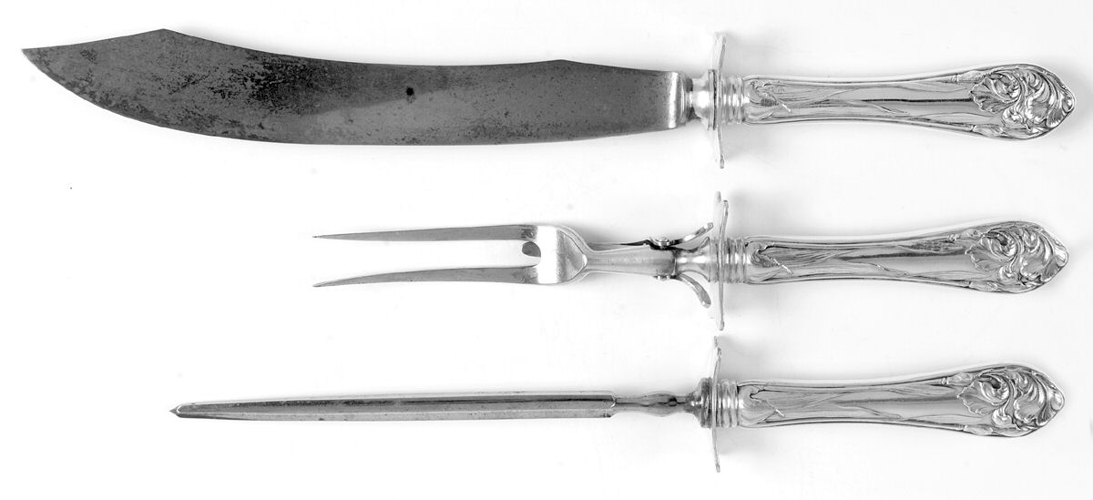 Flower De Luce (Silverplate, 1904) Large 3-Piece Roast Carving Set w/ Stainless Blade by Oneida Silver-1