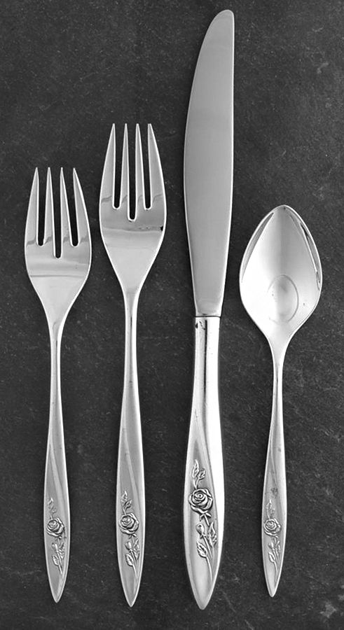 Morning Rose (Silverplate, 1960) 4 Piece Place Setting by Oneida Silver-1