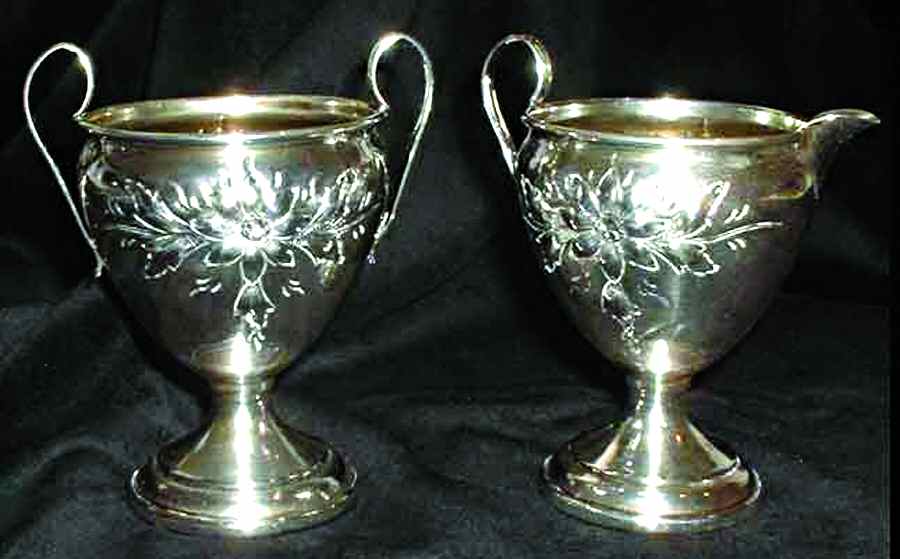 829 (Sterling, Hollowware) Mini Sterling Creamer and Open Sugar by Otto Reichardt Co-1