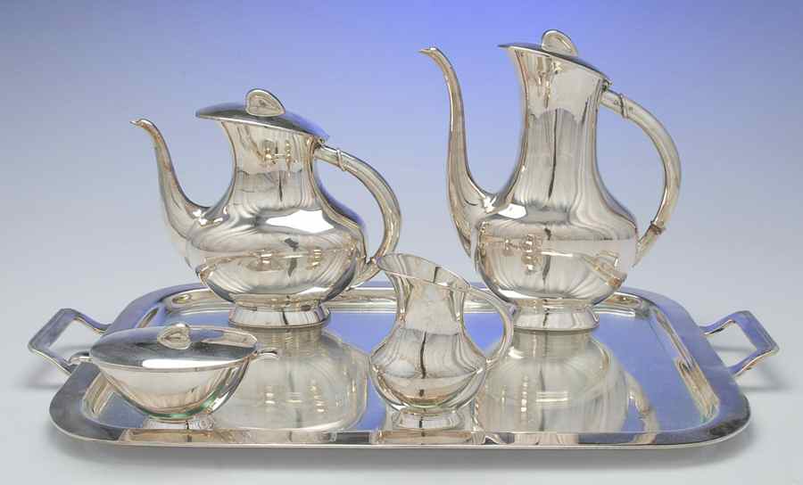 Sterling Hollowware 5 Piece Tea Set (SCP, STP, SCR, SSU, PWTL) by Otto Wolter-1