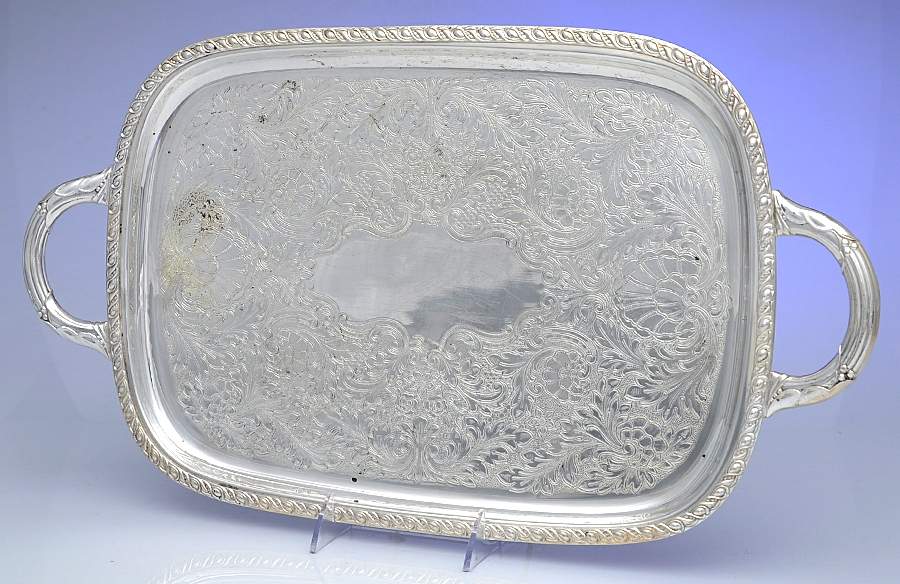 160 (Silverplate, Hollowware) 16" Handled Rectangular Tray by Oneida Silver-1