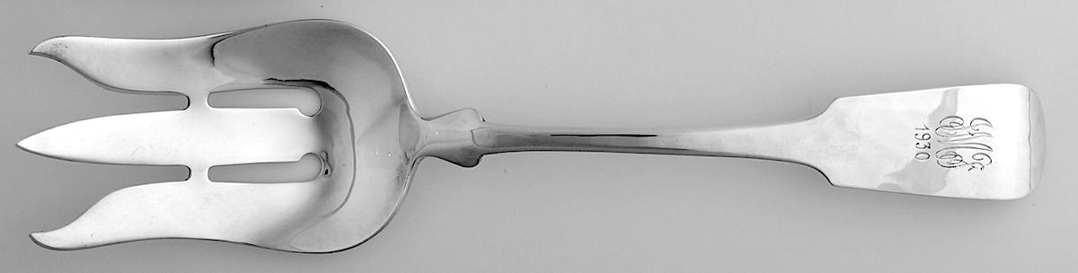 Fiddle (Sterling, 1800) Oversize Solid Salad Servng Fork by Porter Blanchard-1