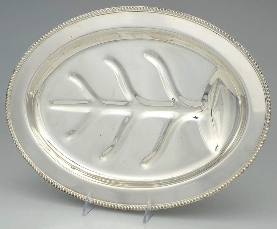 Georgian (Silverplate, Hollowware) Medium Footed Meat Platter with Well by Poole Silver -1