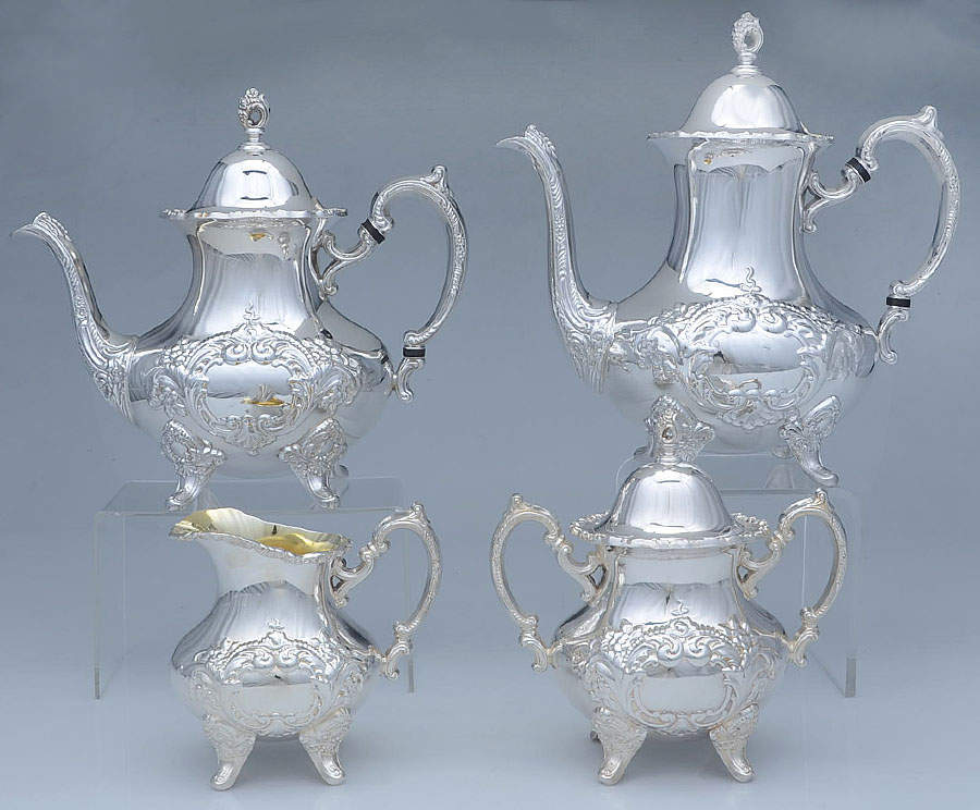 Jack Shepard Reproduction (Silverplate, Hollowware) (4 Piece) Silverplate Tea Set by Poole Silver -1