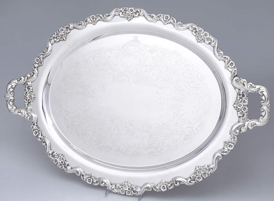 Lancaster Rose (Silverplate, Hollowware) Large Silverplate Waiter Tray by Poole Silver -1