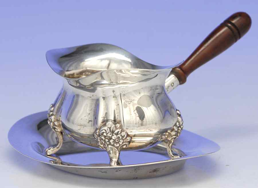 Lancaster Rose (Sterling, Hollowware) Pipkin with Wood Handle & Tray by Poole Silver -1