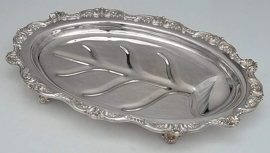 Old English (Silverplate, Hollowware) 16" 4 Toed Meat Platter with Well by Poole Silver -1