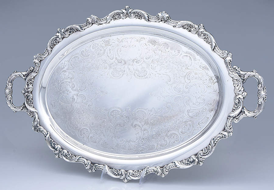 Old English (Silverplate, Hollowware) Large Footed Waiter Tray by Poole Silver -1