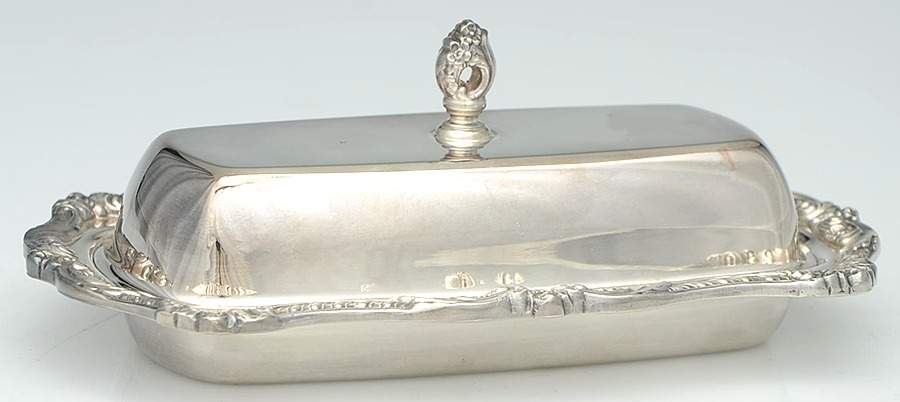 Old English (Silverplate, Hollowware) 1/4 Pound Covered Butter by Poole Silver -1
