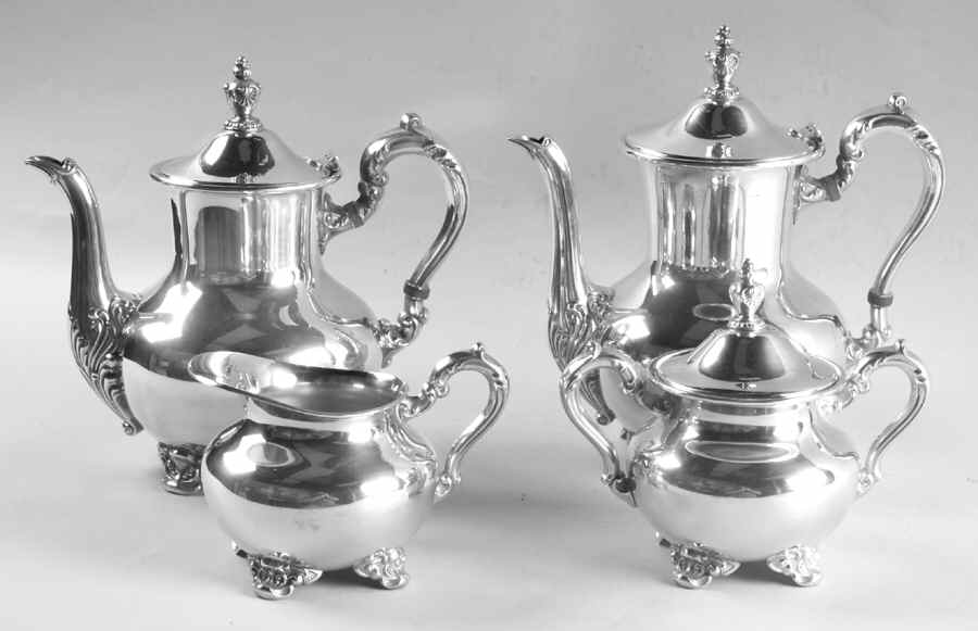 Old English (Silverplate, Hollowware) (4 Piece) Silverplate Tea Set by Poole Silver -1