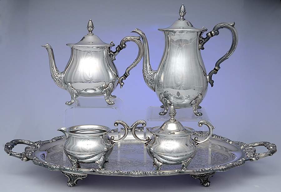 110 (Silverplate, Hollowware) 5-Piece Silverplate Tea Set (with Tray) by Poole Silver -1