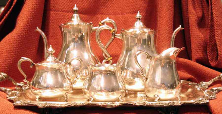 717 (Sterling, Hollowware) 5 Piece Tea Set (SCP, STP, SCR, SSU, SWB) by P A Coon Silver Mfg-1