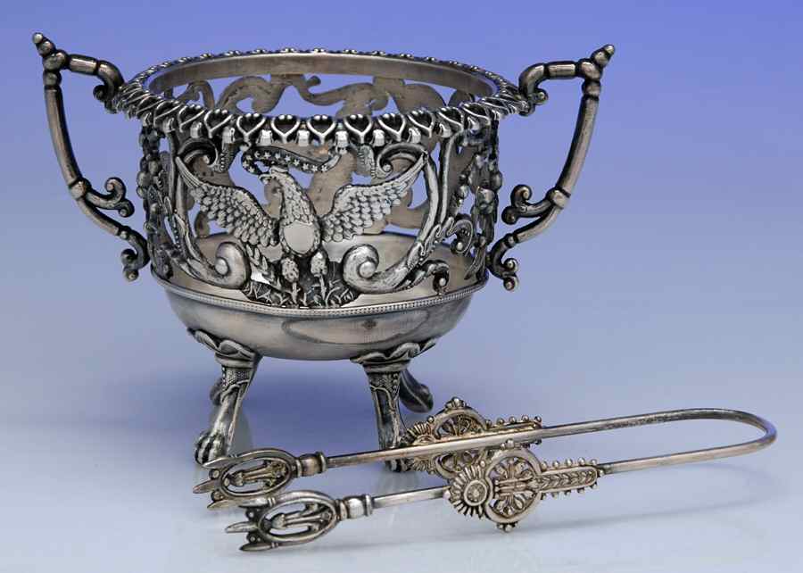 Silverplate Hollowware Round Handled Footed Bon Bon with Tongs by Porter Brittania & Plate-1