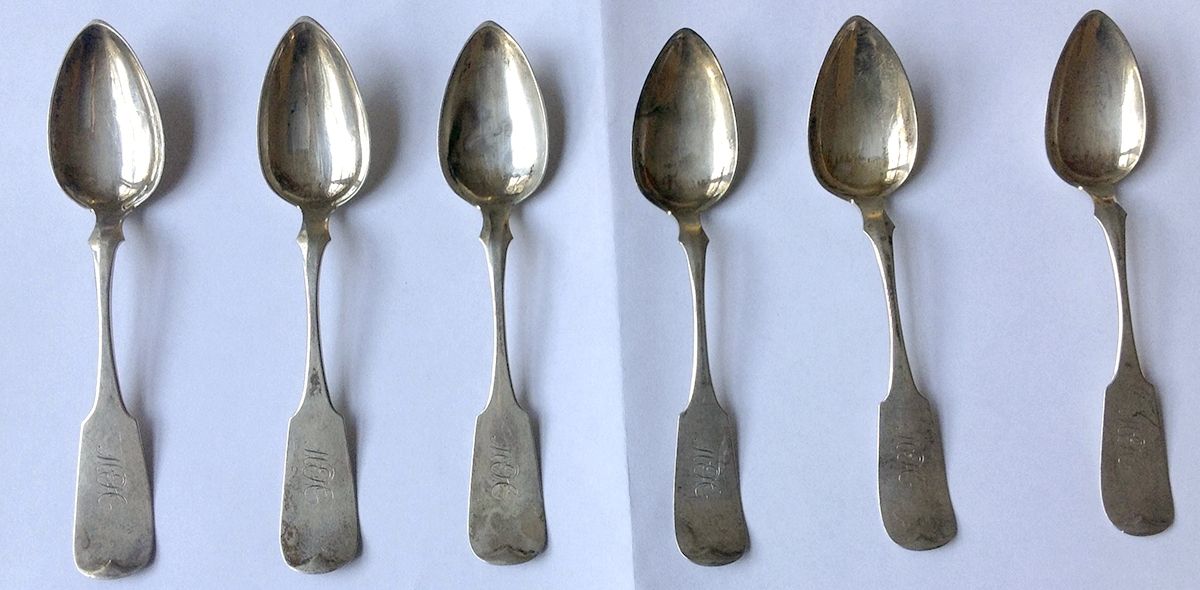 Coin Silver Flatware Teaspoon - Set of 6 by P. Fries-1