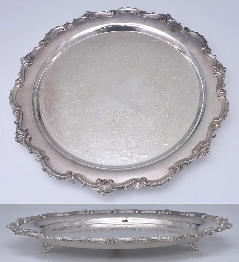 118 (Silverplate, Hollowware) 16" Round Footed Tray by Poole Silver -1