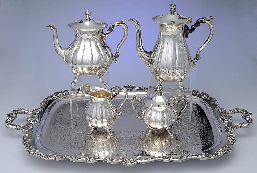 Sevenoaks (Silverplate, Hollowware) 5-Piece Silverplate Tea Set (with Tray) by Poole Silver -1