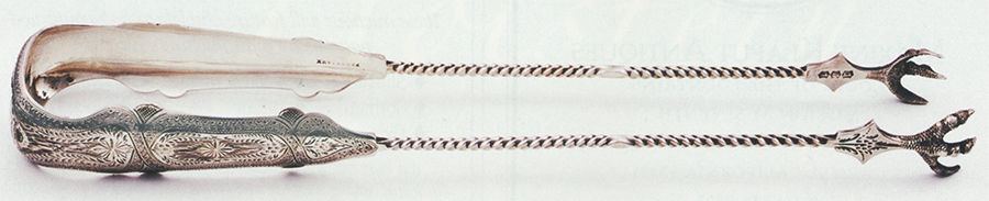 P5P1  Solid Long Handle Olive Serving Tongs by Peter G Perdriaux-1