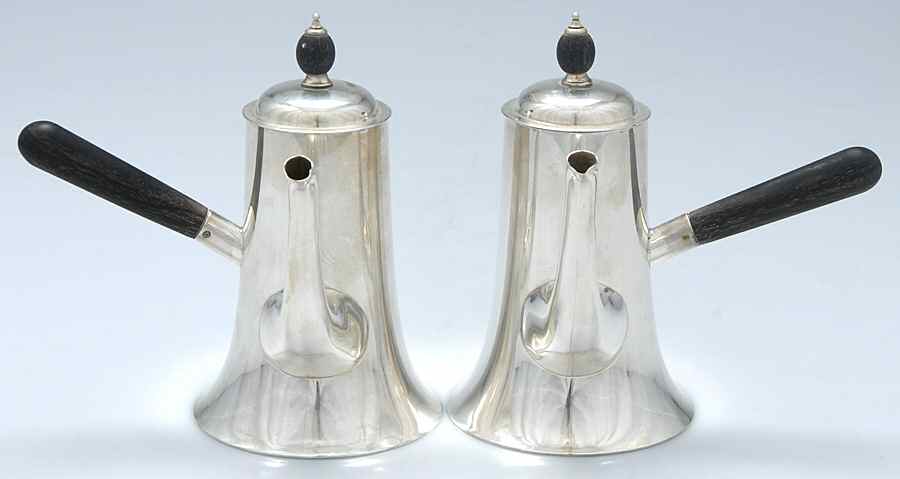 P1H (Sterling, Hollowware) Chocolate Pots - Set of 2 by Phillip Hanson Abbot-1
