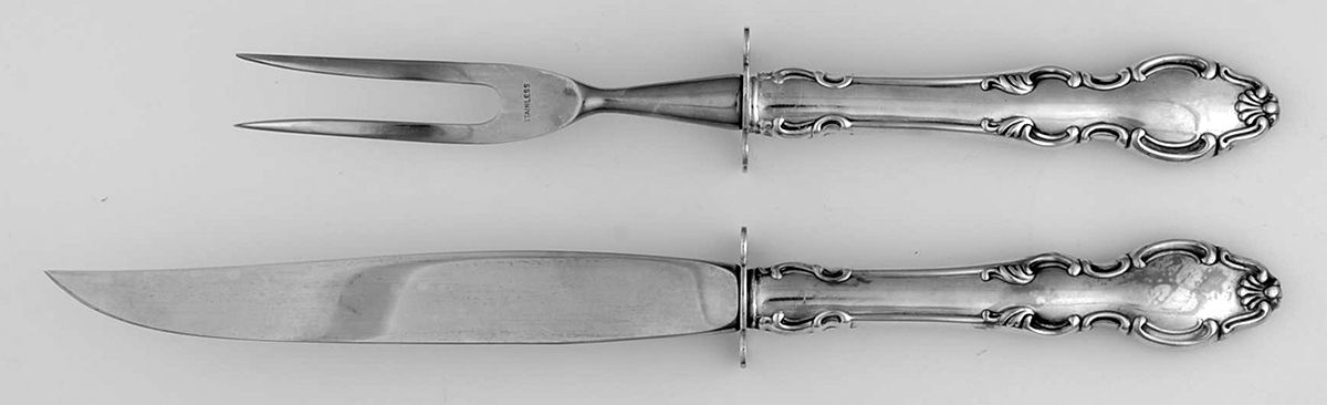 English Crown (Silverplate, 1968) Small Stainless Blade 2-Piece Steak Carving Set by Reed & Barton-1