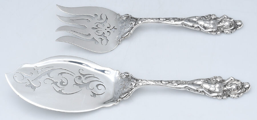 Love Disarmed (Sterling, 1899) 2 Piece Large Solid Fish Serving Set by Reed & Barton-1