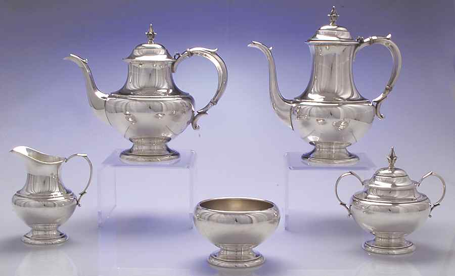 The Pilgrim (Sterling) 5 Piece Tea Set (SCP, STP, SCR, SSU, SWB) by Reed & Barton-1