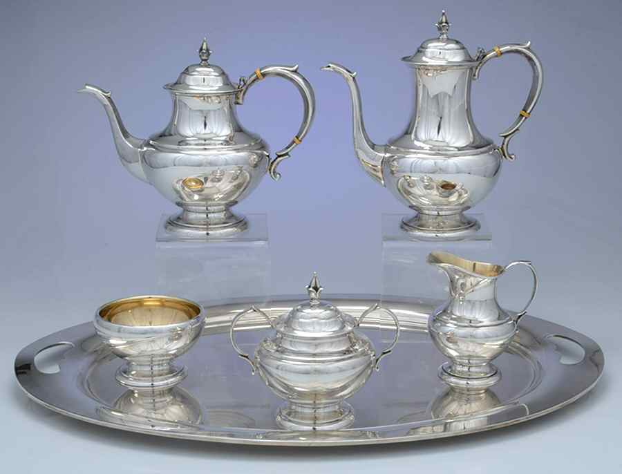 The Pilgrim (Sterling) 6 Piece Tea Set (SCP, STP, SCR, SSU, SWB, WT24C) by Reed & Barton-1
