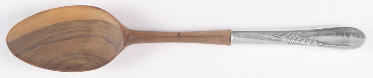 Silver Wheat (Sterling, 1952) Salad Serving Spoon with Wooden Bowl by Reed & Barton-1