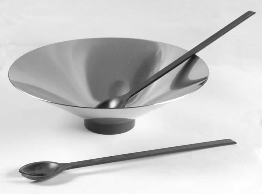 Complet (Stainless, Hollowware) Salad Serving Bowl with Fork and Spoon by Royal Copenhagen-1