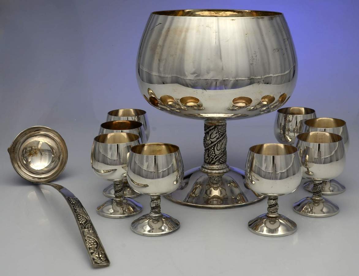 R3O1 (Silverplate, Hollowware) 10 Piece Punch Set (Bowl, 8 Cups & Ladle) by Roma-Spain-1