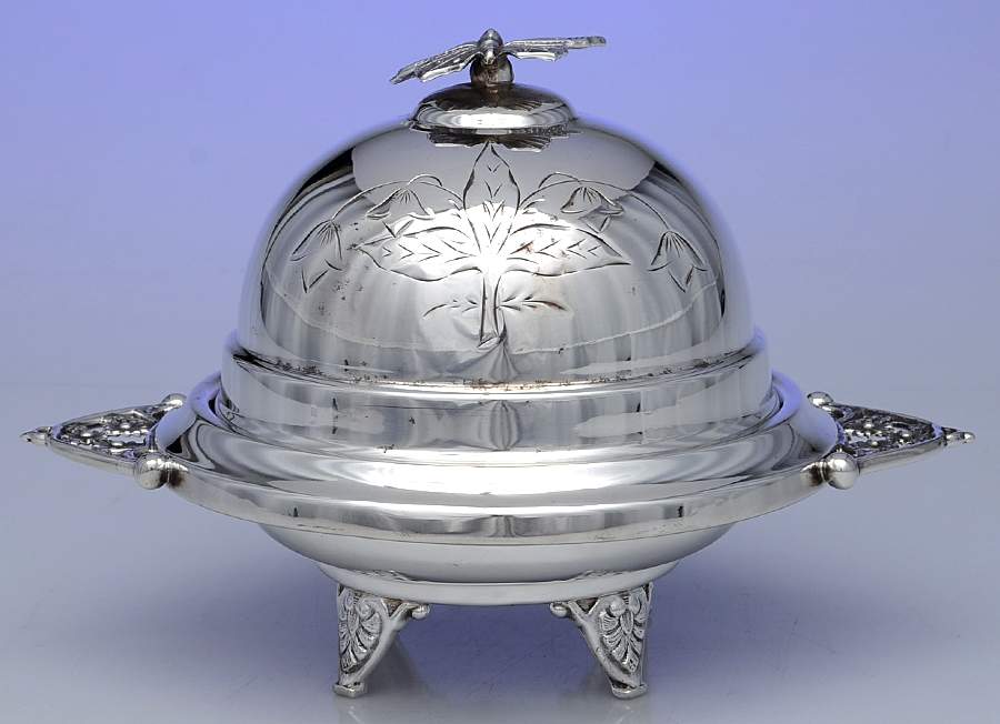 Silverplate Hollowware Round Covered Butter Dish & Strainer by Royal Manufacturing-1