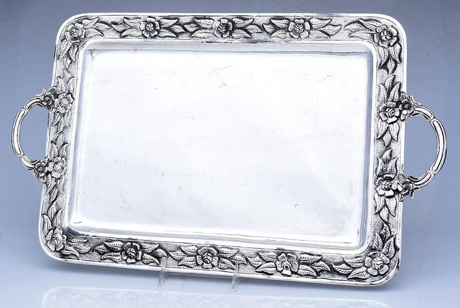 Aztec Rose (Sterling, Hollowware) Large Waiter Tray by Real Silver Company-1