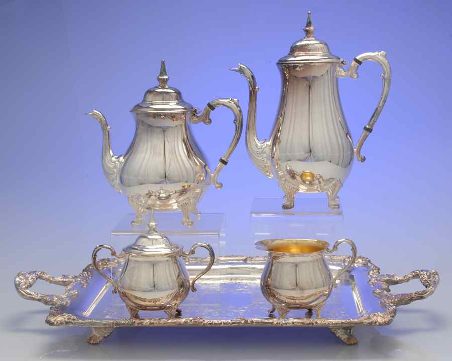 Silverplate Hollowware 5-Piece Silverplate Tea Set (with Tray) by Sheridan Silver Co-1