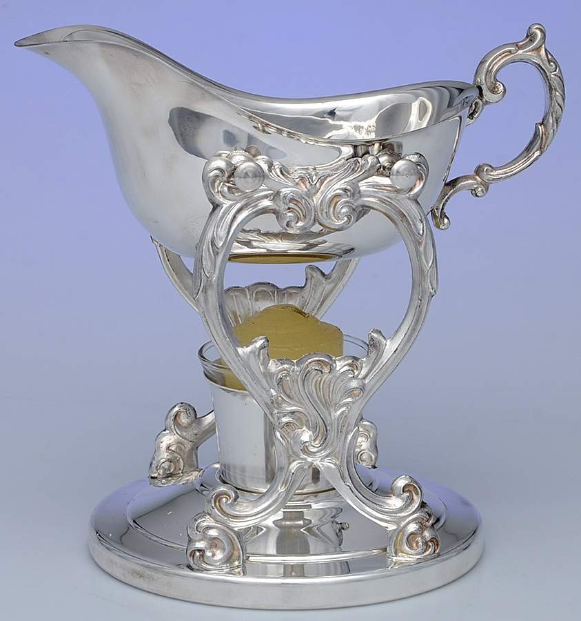 Chippendale (Silverplate, Hollowware) Swinging Gravy Boat, Stand, and Votive by Sheridan Silver Co-1